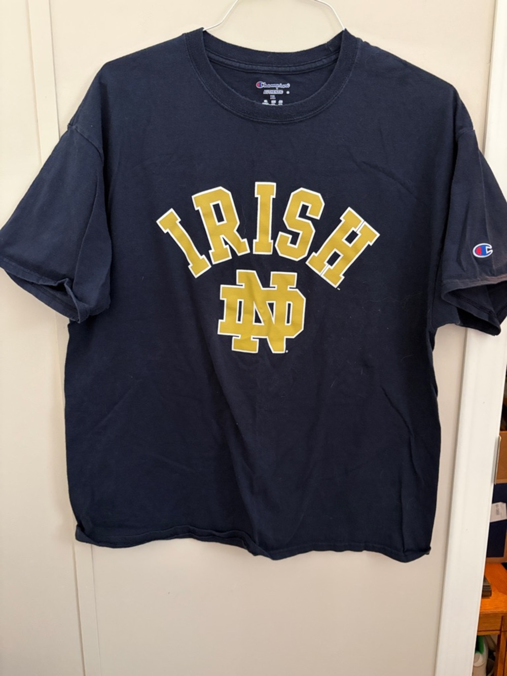 Champion Navy and Gold 'IRISH' Notre Dame Graphic Tee